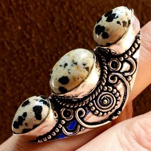 New Dalmatian Jasper 925 Silver Statement Ring.